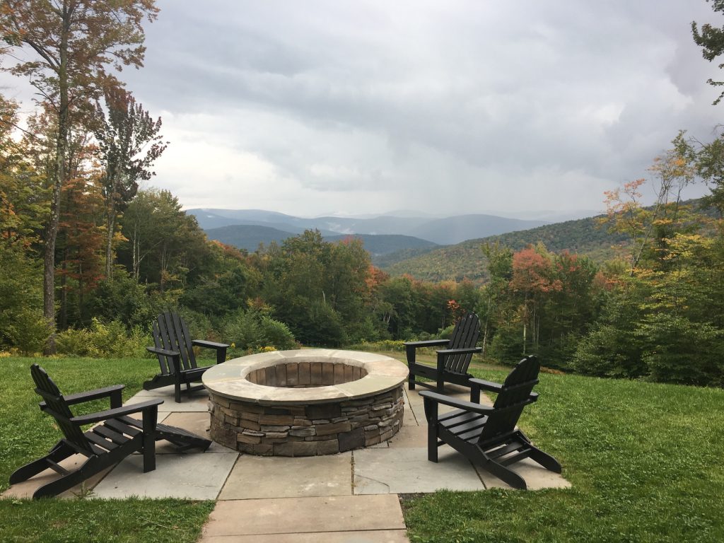 Fire pit with a view of the Catskills mountains
